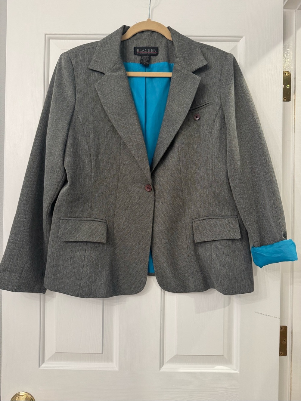 Blacker by Stanley Blacker Grey Blazer w/ Turquoise Lining Size 18
